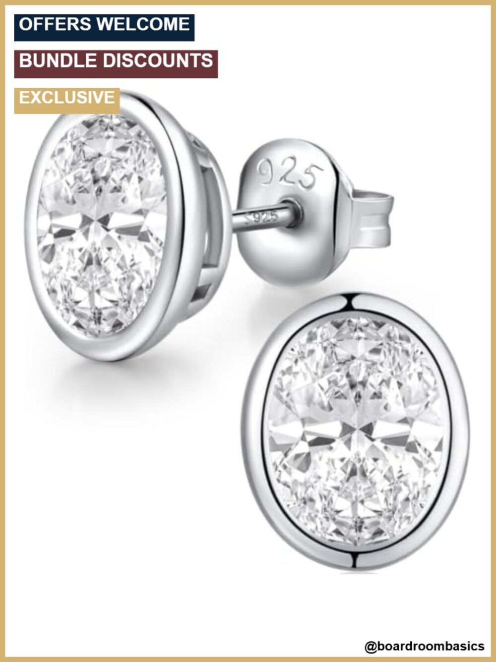 Sterling Silver Cubic Zirconia Stud Earrings Rhodium Plated Hypoallergenic